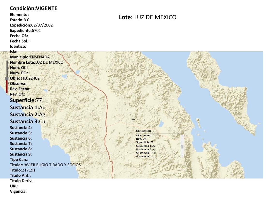 Luz de Mexico concession location record supplied in the pack